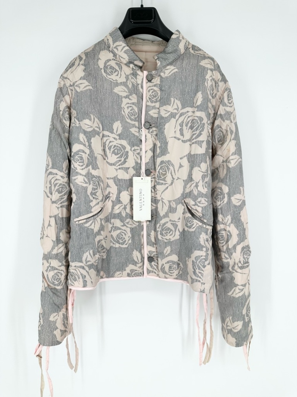 Valentino Roses Print Reversible Baby Pink Lace Up Button Up Jacket Floral